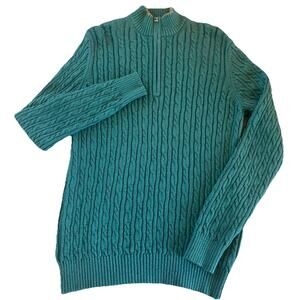 Izod Men's Premium Essentials Turquoise Blue Quarter Zip Pullover Sweater Sz L